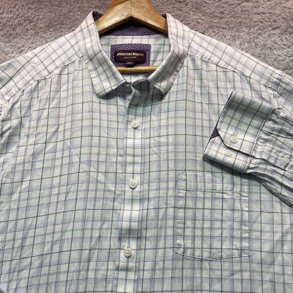 Johnston & Murphy Shirt Mens XXL Plaid Button Down Blue Purple Long Sleeve